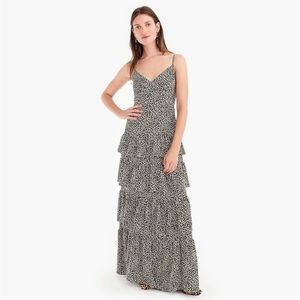 J. Crew Black and White Tiered Leopard Print Maxi Dress